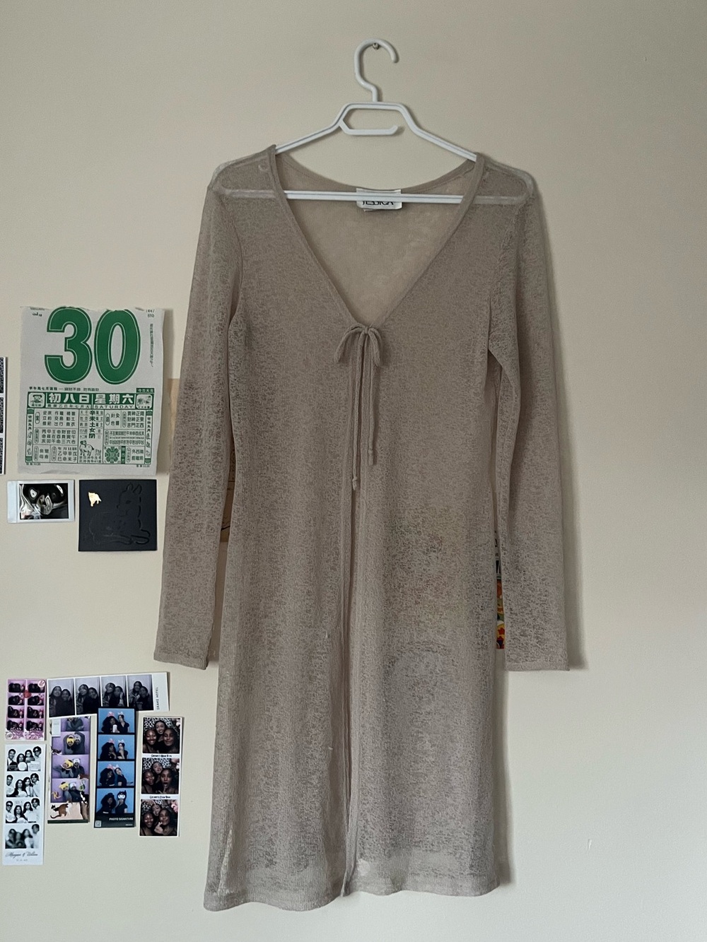 Sheer Tie-Front Long Sleeve Cardigan Dress